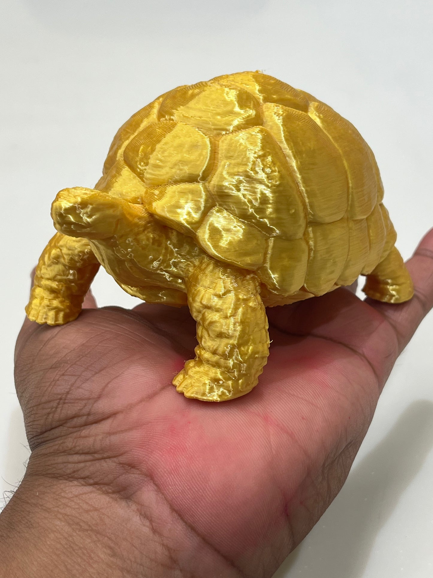 A person holds the Golden Vastu Tortoise - 5 Inch Prosperity & Stability Symbol in their hand against a plain white background, representing prosperity and harmony as per Vastu Shastra principles.
